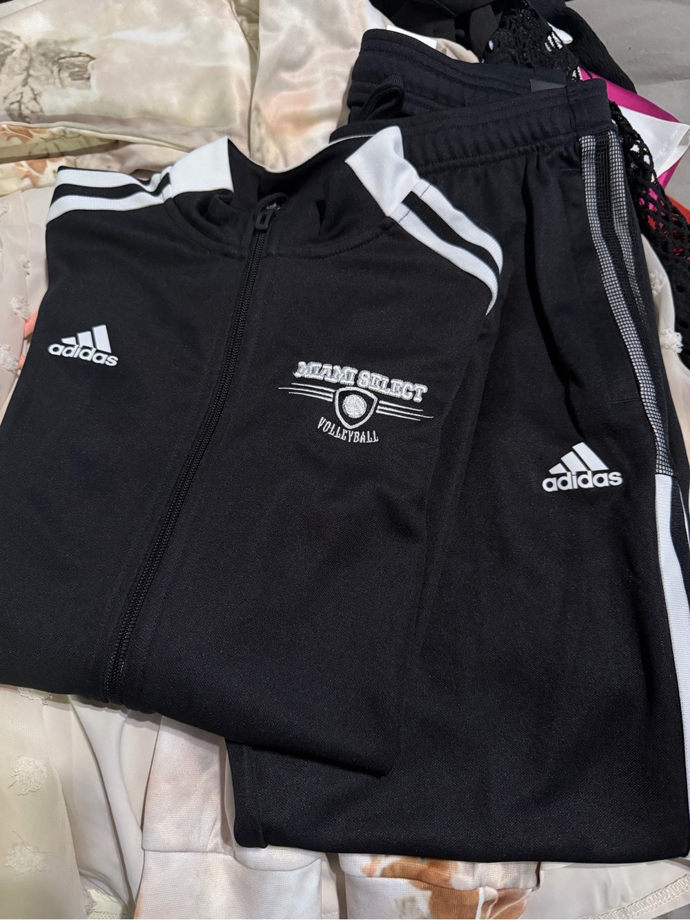 adidas Black Zip-Up Athletic Track set with White Miami Select Logo NWT
